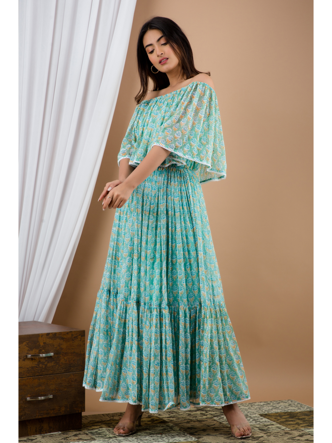 N.Chiffon Off-Shoulder Dress